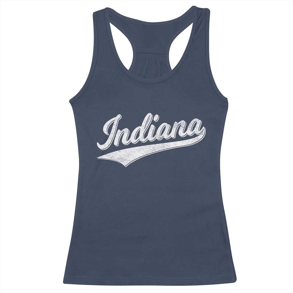 Vintage Indiana Retro Throwback Distressed Racerback Tank Top Retro Classic IN State Pride TS02 Navy Print Your Wear
