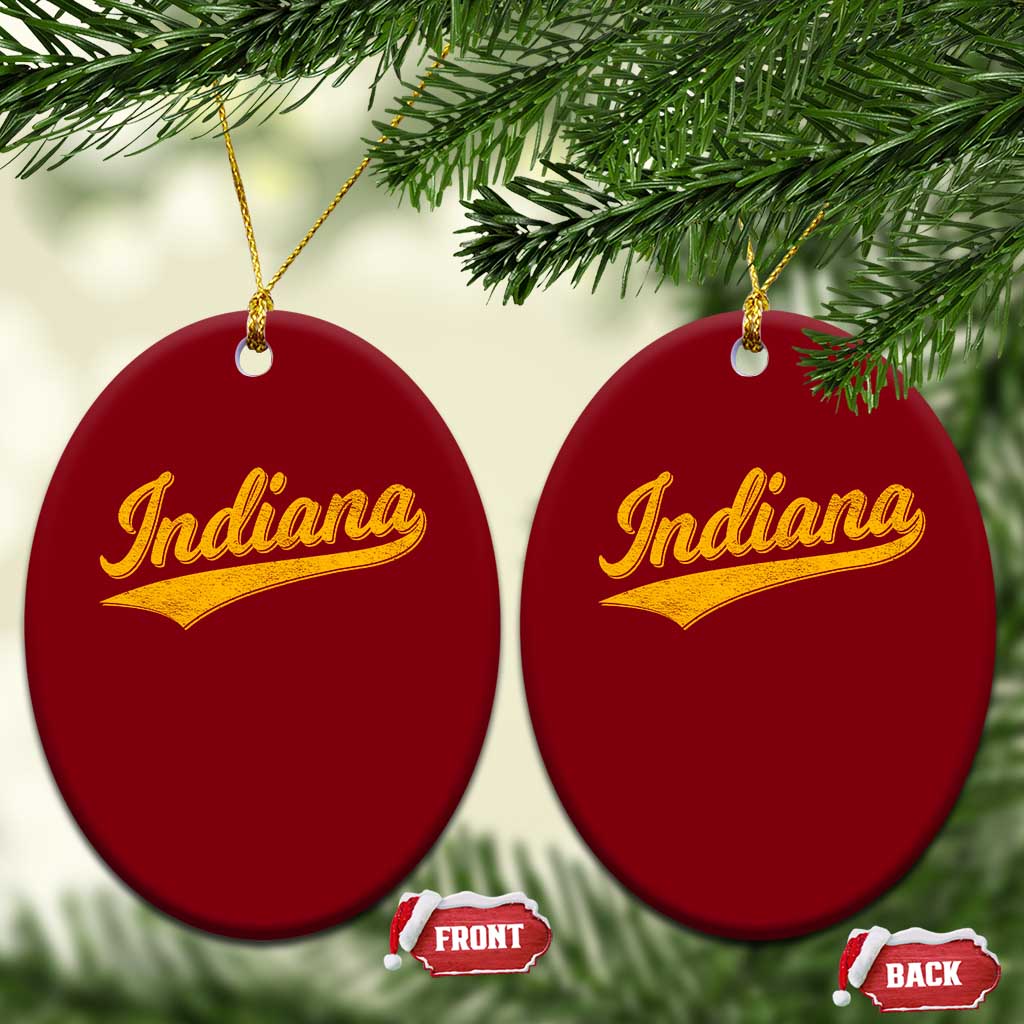 Vintage Indiana Retro Yellow Throwback Distressed Ceramic Ornament Retro Classic IN State Pride TS02 Print Your Wear