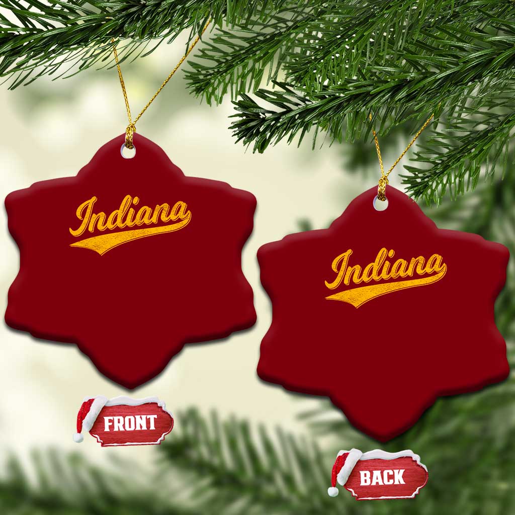 Vintage Indiana Retro Yellow Throwback Distressed Ceramic Ornament Retro Classic IN State Pride TS02 Print Your Wear