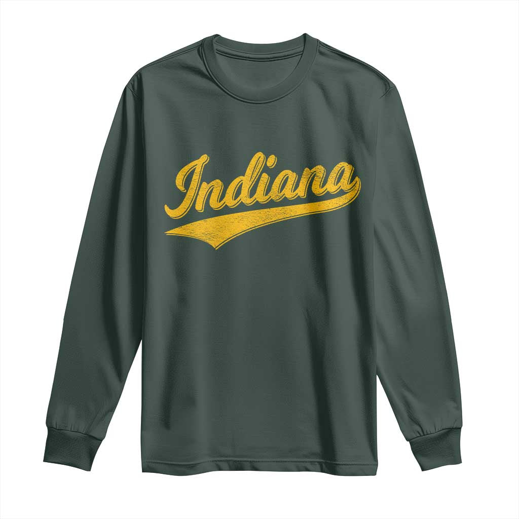 Vintage Indiana Retro Yellow Throwback Distressed Long Sleeve Shirt Retro Classic IN State Pride TS02 Dark Forest Green Print Your Wear