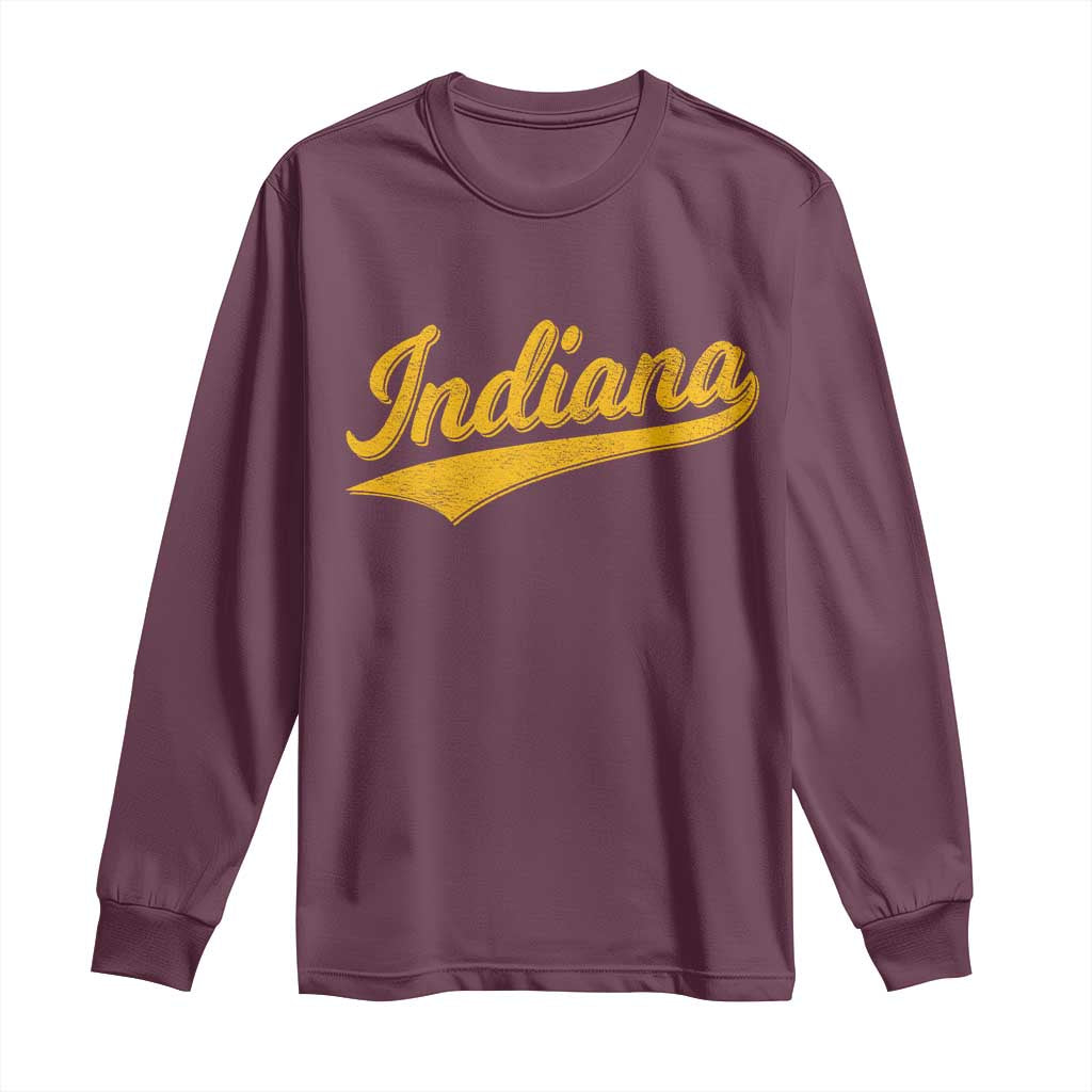 Vintage Indiana Retro Yellow Throwback Distressed Long Sleeve Shirt Retro Classic IN State Pride TS02 Maroon Print Your Wear