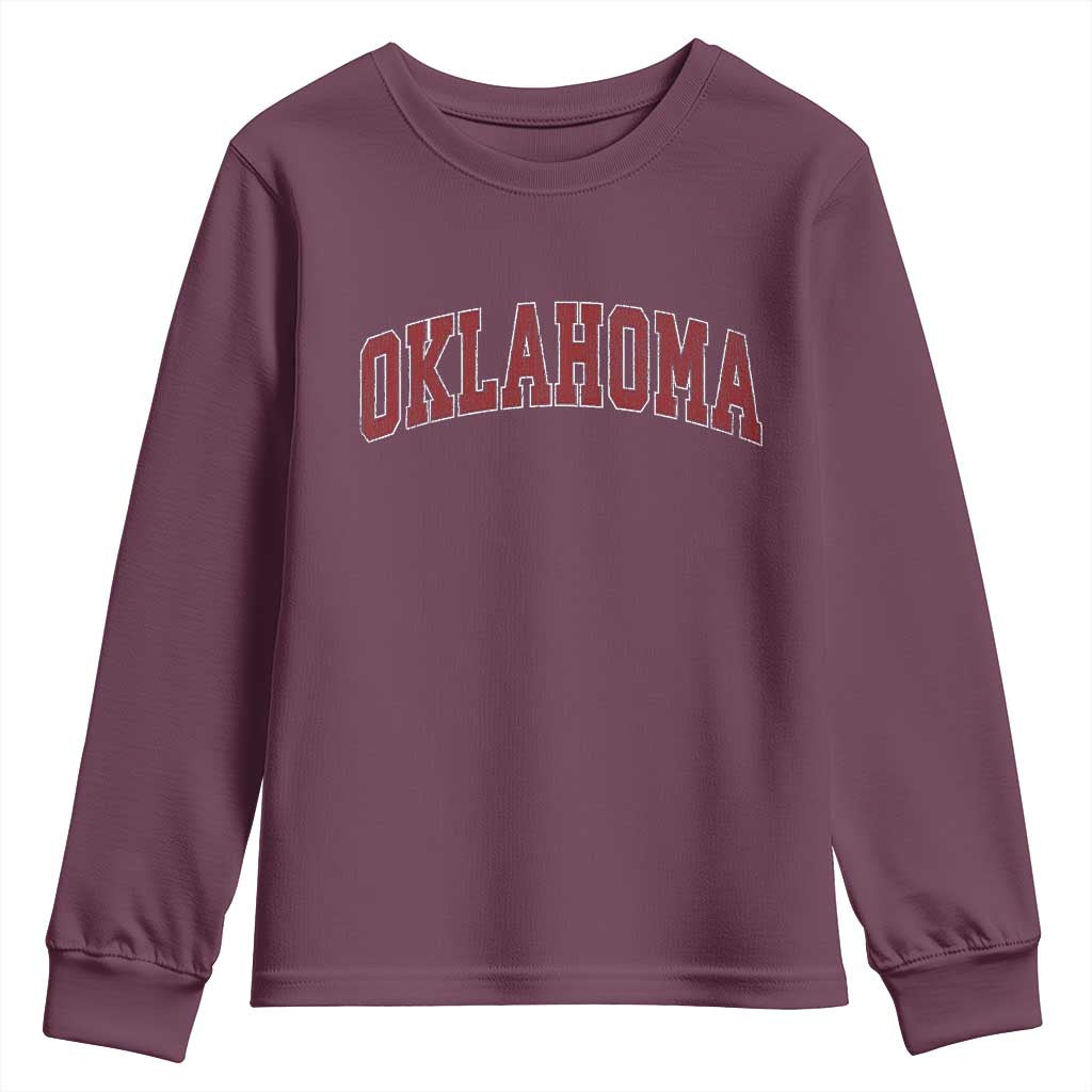 Vintage OKLAHOMA OK Youth Sweatshirt Retro Throwback Design Classic Athletic Sports TS02 Maroon Print Your Wear