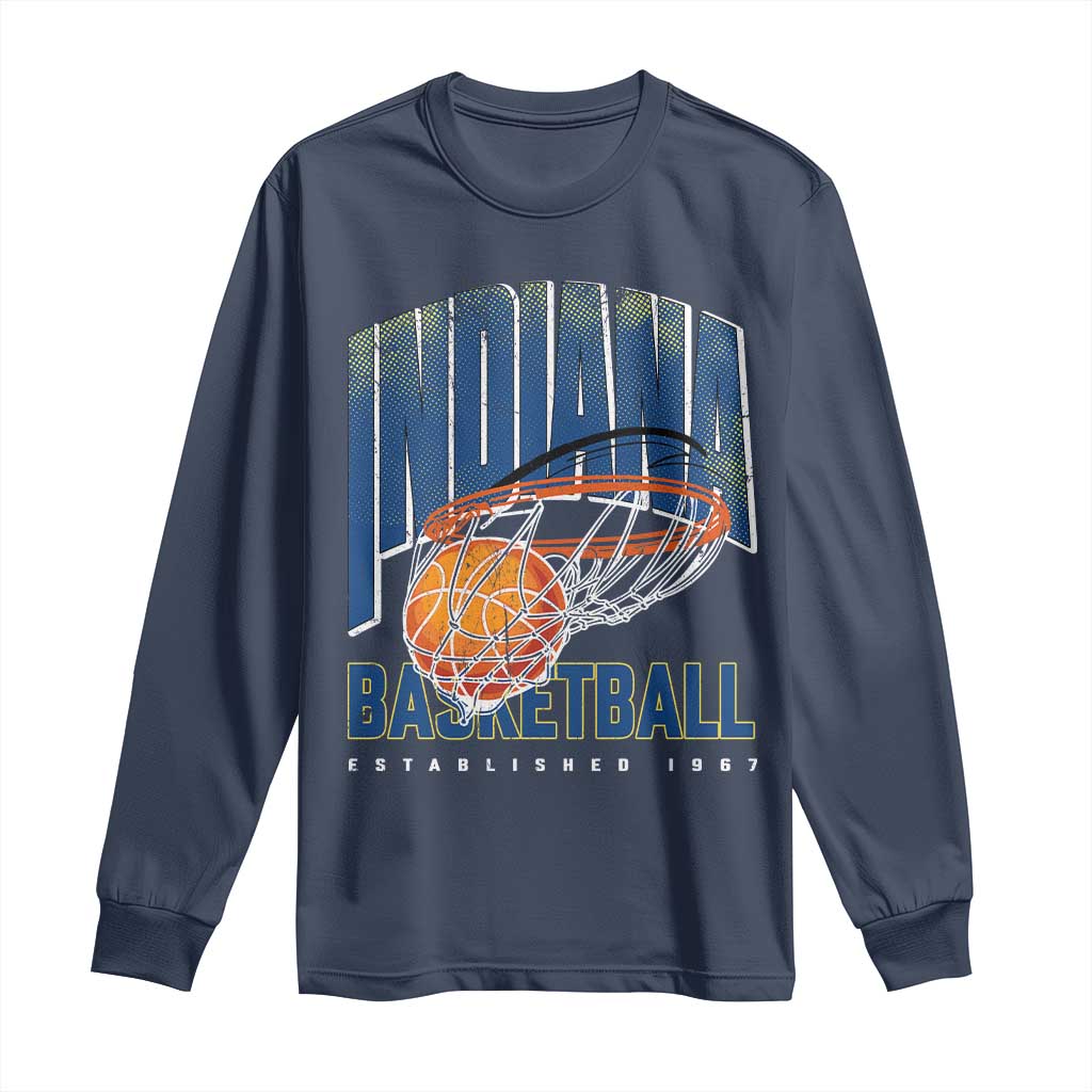 Indiana Basketball Throwback Long Sleeve Shirt Retro Hoop Graphic for IN Fans Since 1967 TS02 Navy Print Your Wear