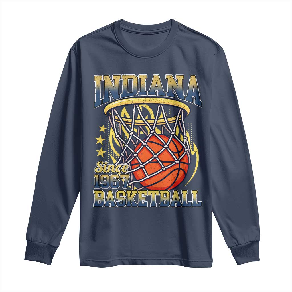 Indiana Basketball Flames Graphic Long Sleeve Shirt Vintage 1967 Fan Indy Hoops Pride TS02 Navy Print Your Wear