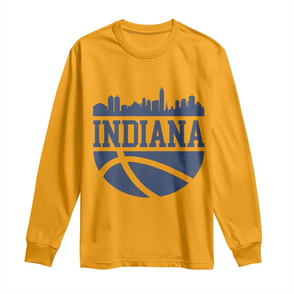 Indiana Skyline Basketball Long Sleeve Shirt Distressed Urban Hoops Graphic for Indy Fans TS02 Gold Print Your Wear