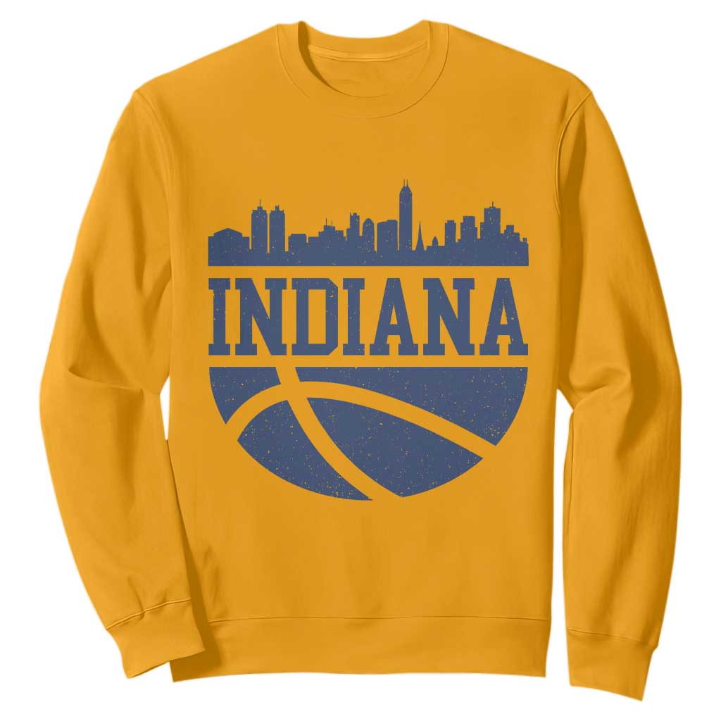Indiana Skyline Basketball Sweatshirt Distressed Urban Hoops Graphic for Indy Fans TS02 Gold Print Your Wear