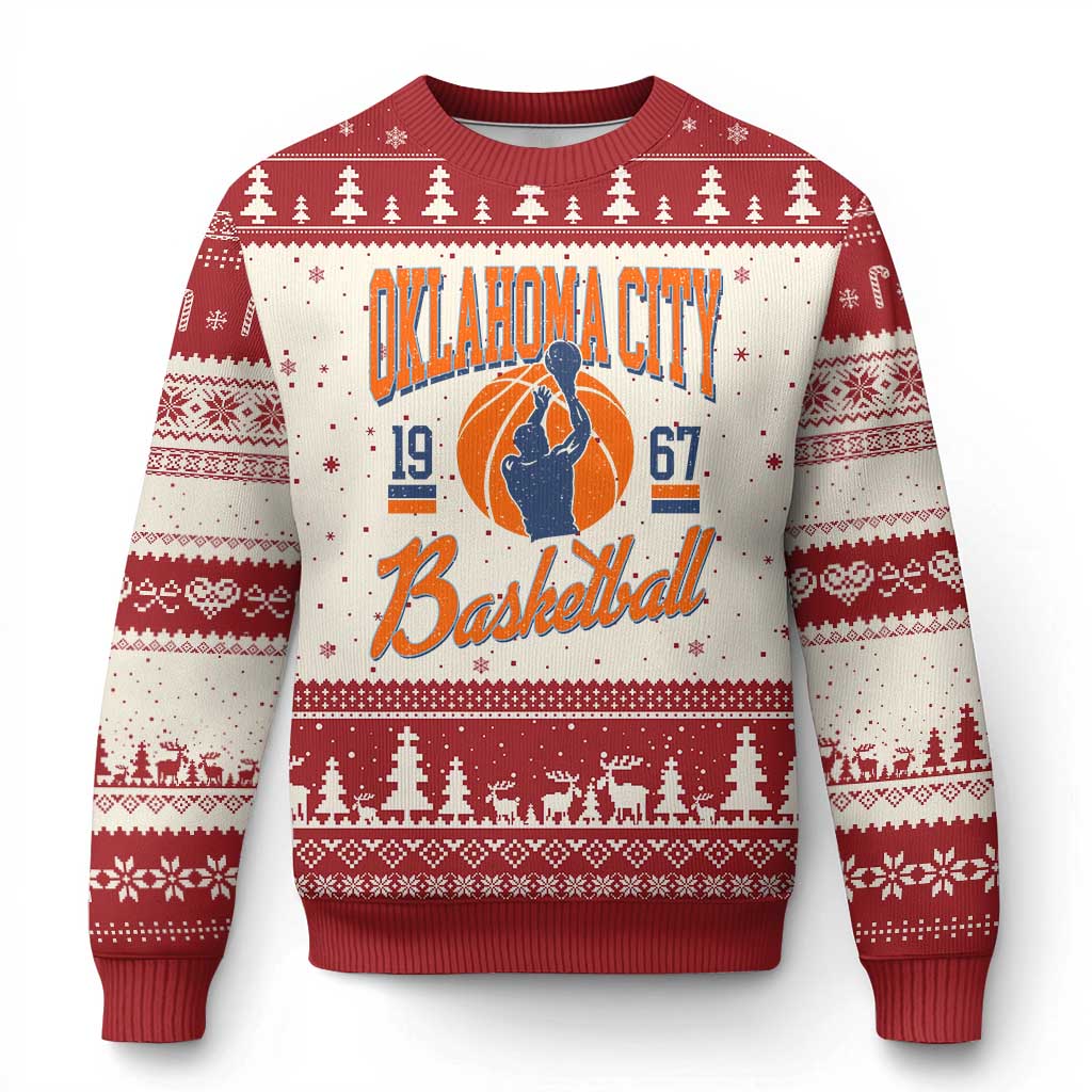 Retro Oklahoma City Basketball Ugly Christmas Sweater Vintage OKC Since 1967 Hoops Lover Sports Fan TS02 Beige Red Print Your Wear