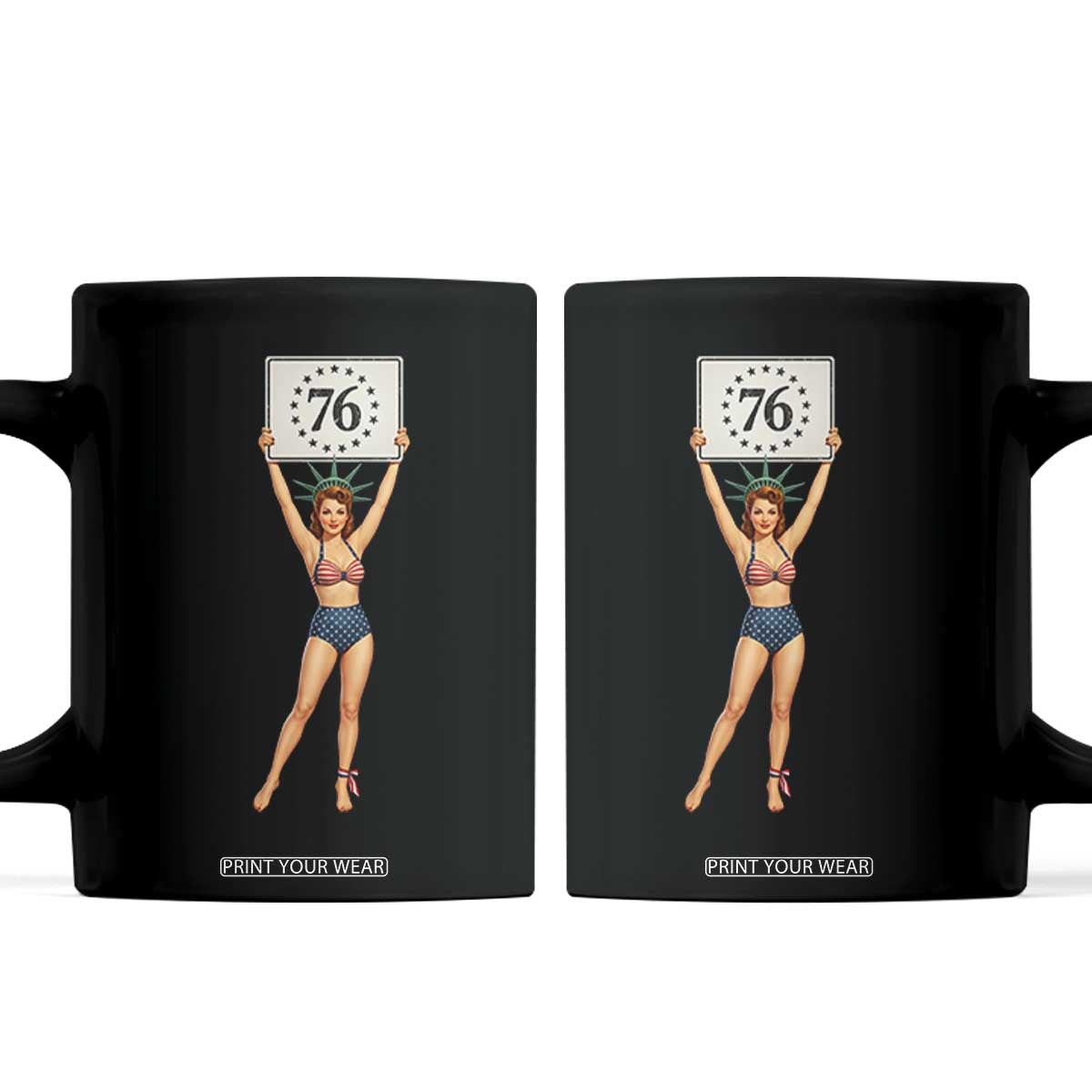 Vintage Patriotic Pin Up Girl 1776 Coffee Mug Statue of Liberty Retro Americana Graphic TS02 Black Print Your Wear