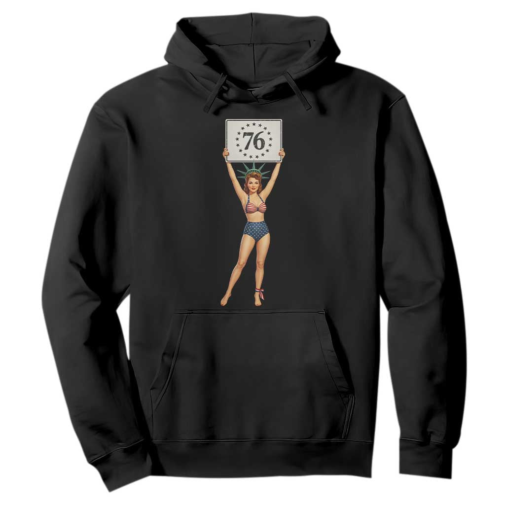 Vintage Patriotic Pin Up Girl 1776 Hoodie Statue of Liberty Retro Americana Graphic TS02 Black Print Your Wear