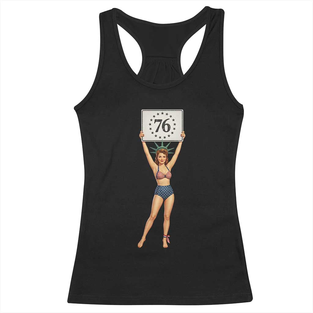 Vintage Patriotic Pin Up Girl 1776 Racerback Tank Top Statue of Liberty Retro Americana Graphic TS02 Black Print Your Wear