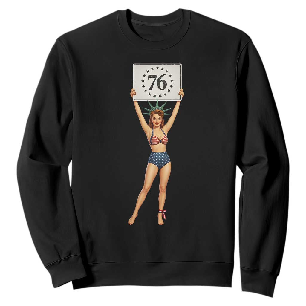 Vintage Patriotic Pin Up Girl 1776 Sweatshirt Statue of Liberty Retro Americana Graphic TS02 Black Print Your Wear