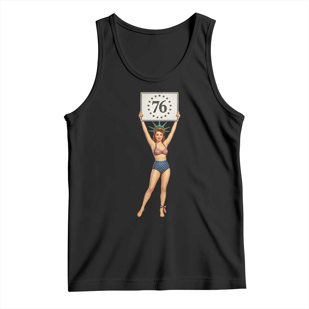 Vintage Patriotic Pin Up Girl 1776 Tank Top Statue of Liberty Retro Americana Graphic TS02 Black Print Your Wear
