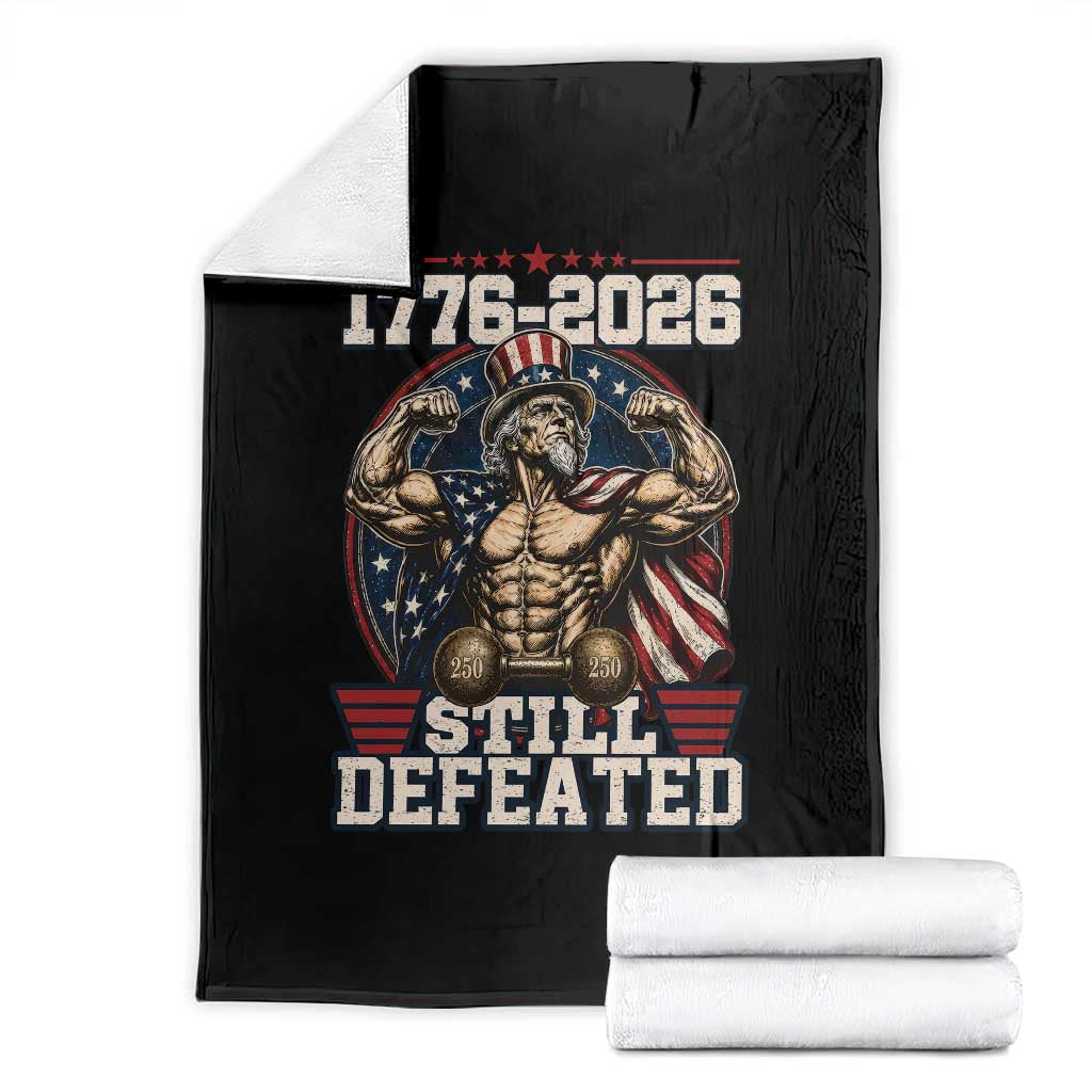Still Undefeated 1776 to 2026 Muscular Uncle Sam Throw Blanket Buff Bodybuilder American Flag 250th Anniversary Semiquincentennial TS02 Black Print Your Wear
