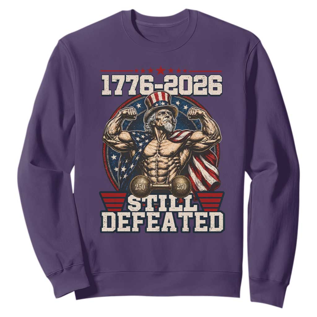 Still Undefeated 1776 to 2026 Muscular Uncle Sam Sweatshirt Buff Bodybuilder American Flag 250th Anniversary Semiquincentennial TS02 Purple Print Your Wear