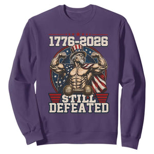Still Undefeated 1776 to 2026 Muscular Uncle Sam Sweatshirt Buff Bodybuilder American Flag 250th Anniversary Semiquincentennial TS02 Purple Print Your Wear