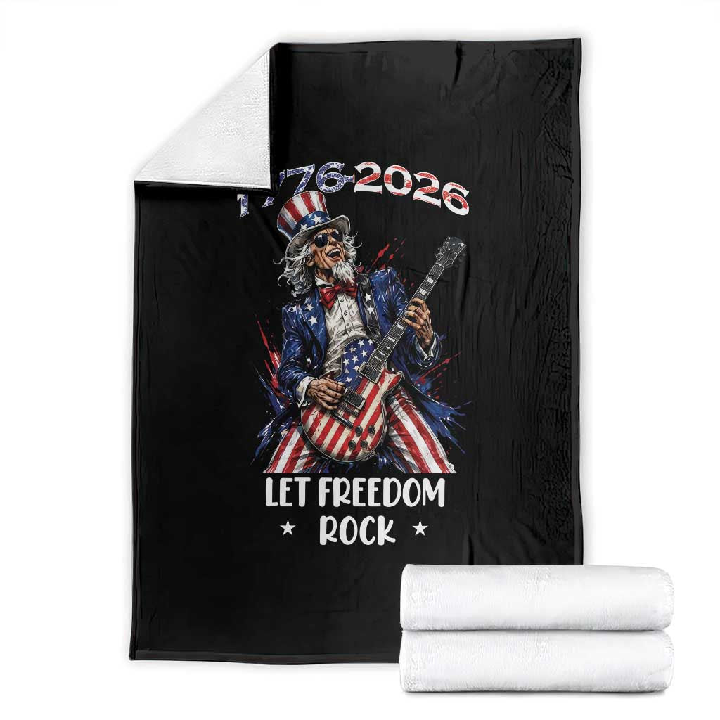 Let Freedom Rock Uncle Sam Rock Star Throw Blanket Funny Electric Guitar Player American Flag Suit 1776 to 2026 Semiquincentennial TS02 Black Print Your Wear