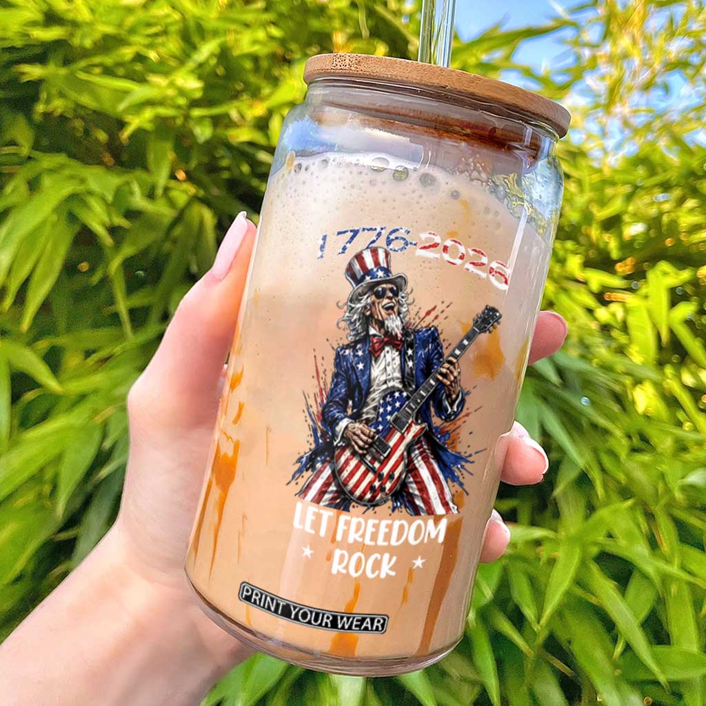 Let Freedom Rock Uncle Sam Rock Star Glass Can Funny Electric Guitar Player American Flag Suit 1776 to 2026 Semiquincentennial TS02 Black Print Your Wear