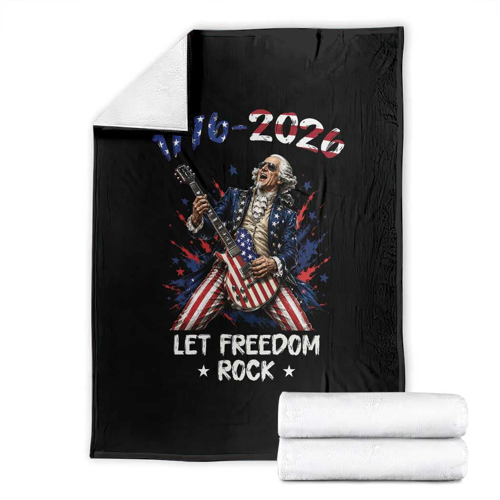 Let Freedom Rock George Washington Rock Star Throw Blanket Funny Electric Guitar Player American Flag Suit 1776 to 2026 Semiquincentennial TS02 Black Print Your Wear