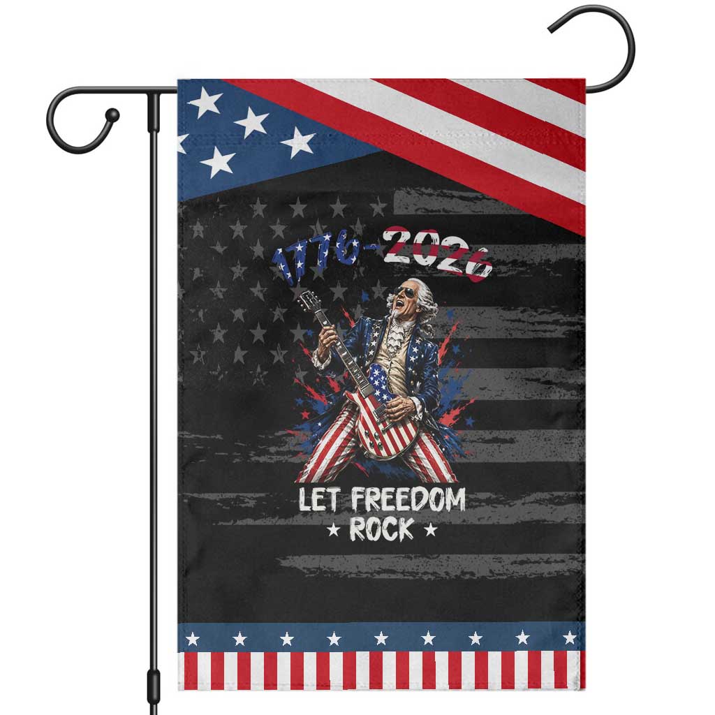Let Freedom Rock George Washington Rock Star Patriotic Garden Flag Funny Electric Guitar Player American Flag Suit 1776 to 2026 Semiquincentennial TS02 Distressed Black Blue Print Your Wear
