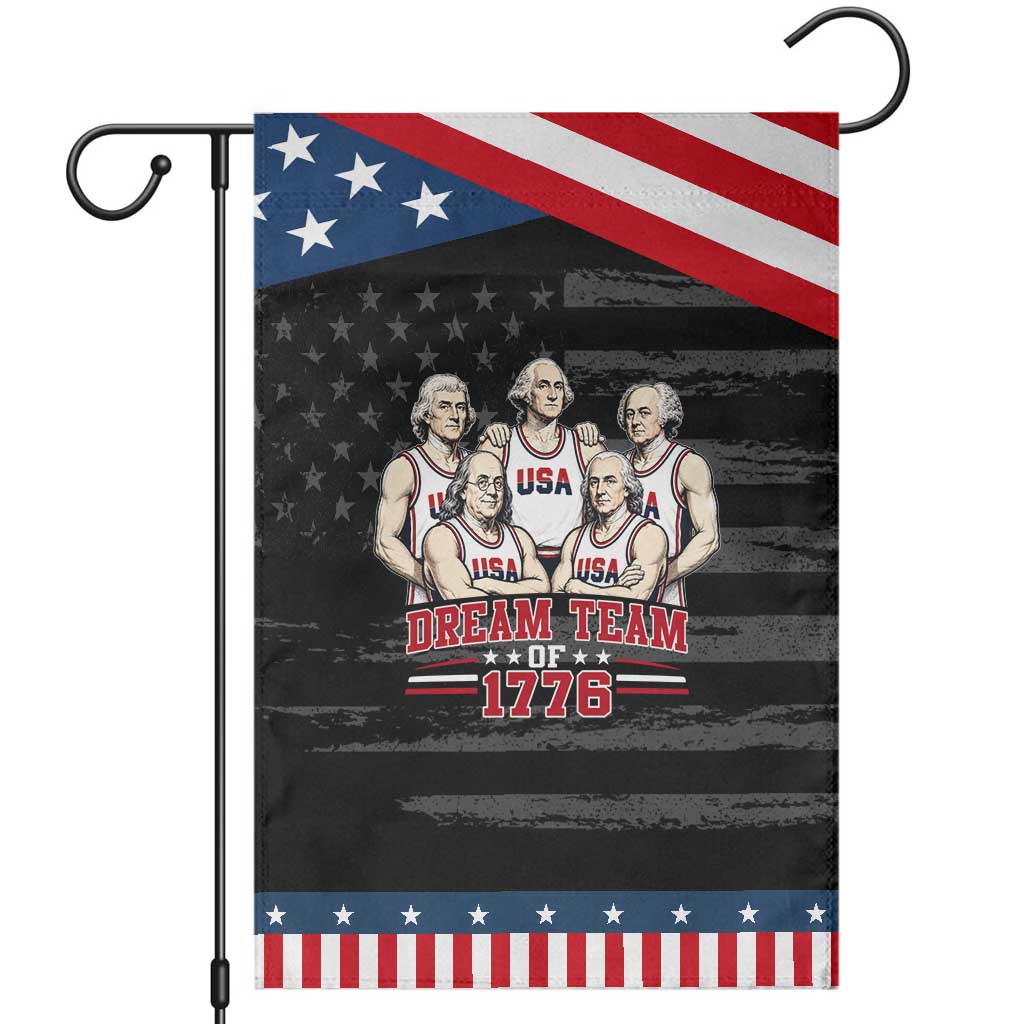 Dream Team of 1776 Funny Founding Fathers Basketball Players Patriotic Garden Flag Sports Team Parody 4th of July 250th Anniversary TS02 Distressed Black Blue Print Your Wear