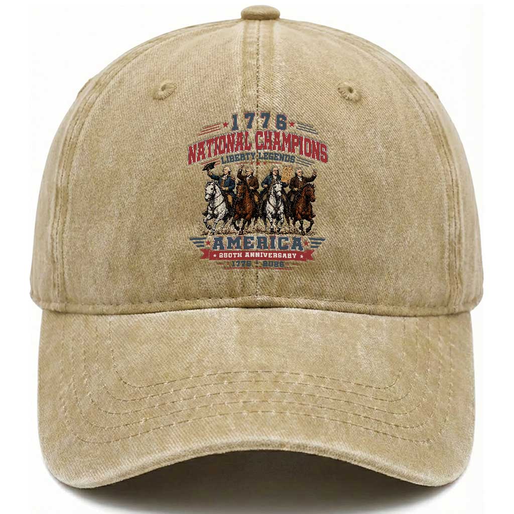 1776 National Champions Liberty Legends Vintage Washed Cotton Baseball Cap Horseback Founding Fathers America 250th Anniversary TS02 Print Your Wear