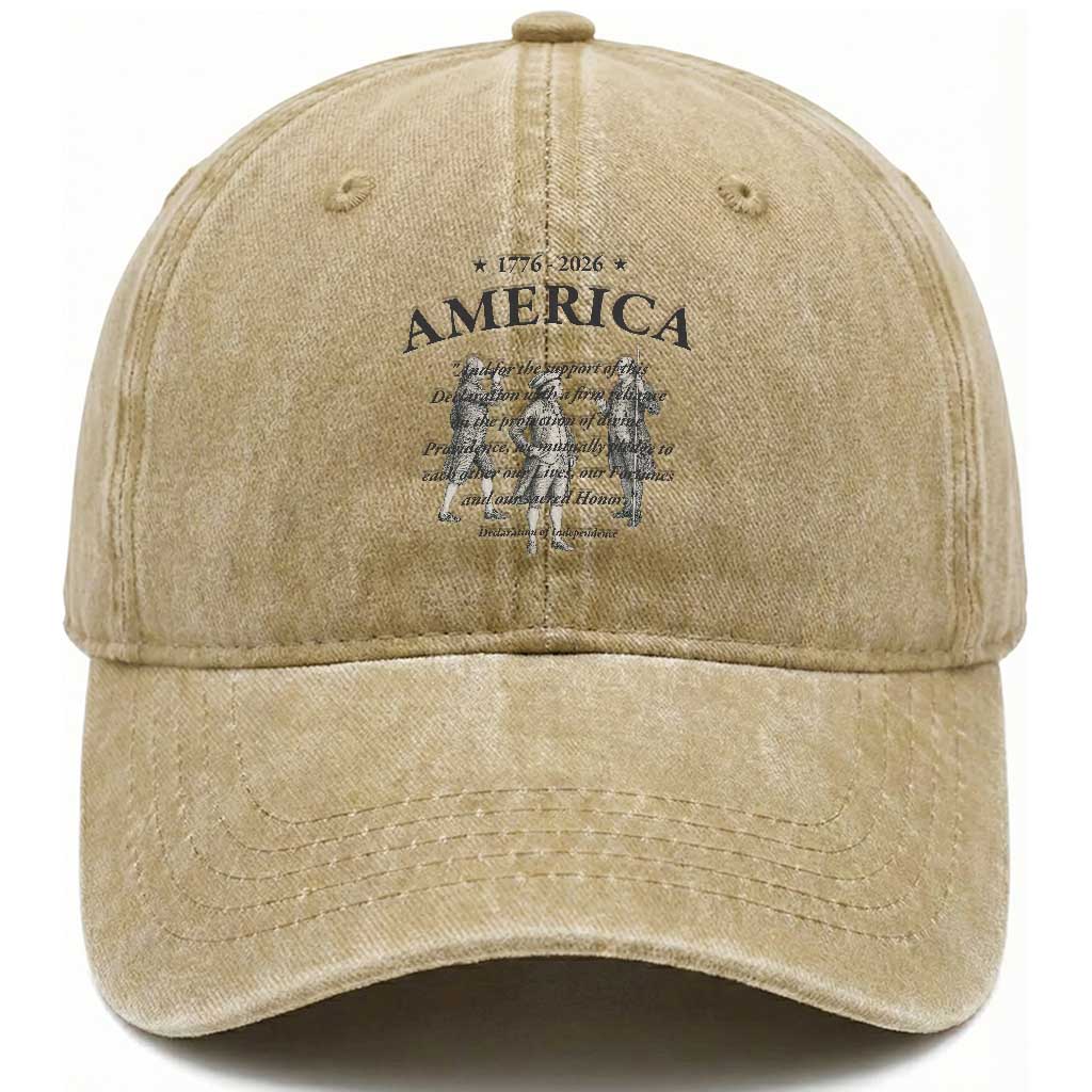 Declaration of Independence Sacred Honor Quote Graphic Washed Cotton Baseball Cap Vintage 1776 to 2026 America Patriotic History TS02 Print Your Wear