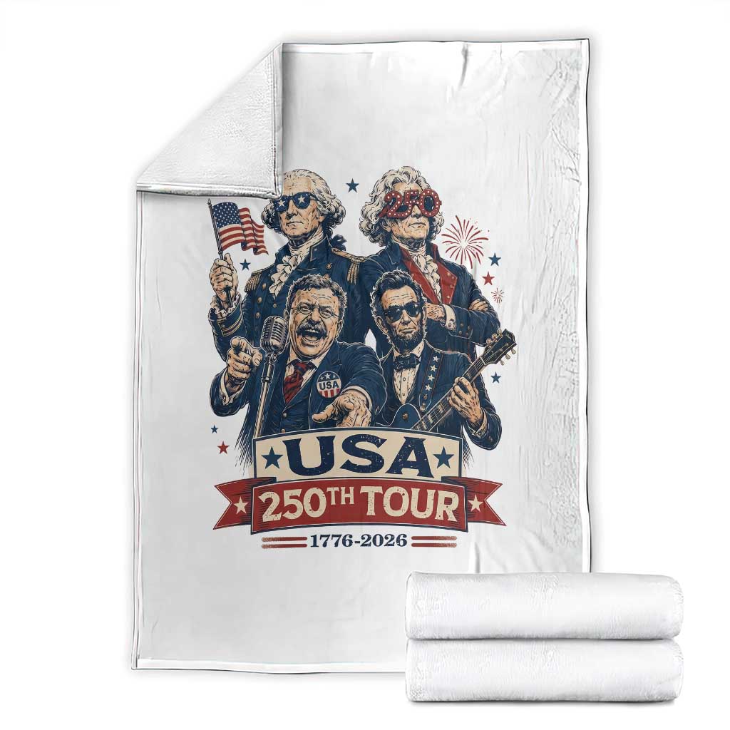 USA 250th Tour 2026 Founding Fathers Rock Concert Throw Blanket Funny Mount Rushmore Rock Stars Semiquincentennial TS02 White Print Your Wear
