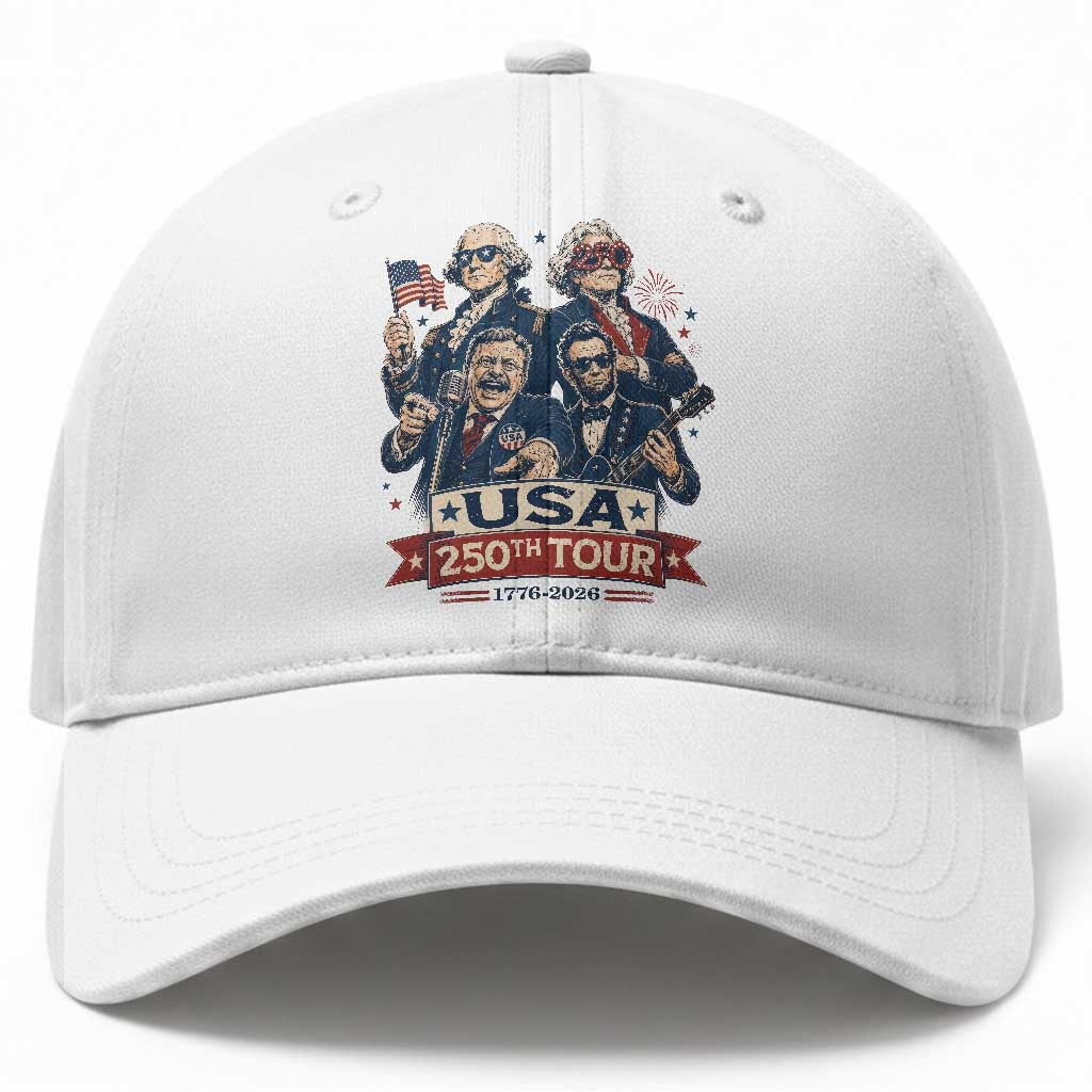 USA 250th Tour 2026 Founding Fathers Rock Concert Baseball Cap Funny Mount Rushmore Rock Stars Semiquincentennial TS02 Print Your Wear