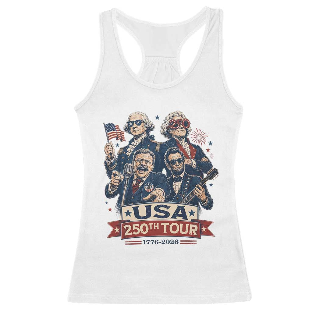 USA 250th Tour 2026 Founding Fathers Rock Concert Racerback Tank Top Funny Mount Rushmore Rock Stars Semiquincentennial TS02 White Print Your Wear