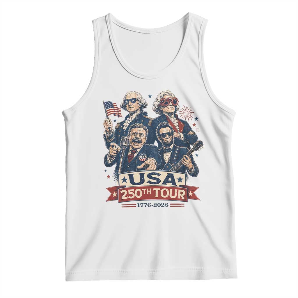 USA 250th Tour 2026 Founding Fathers Rock Concert Tank Top Funny Mount Rushmore Rock Stars Semiquincentennial TS02 White Print Your Wear