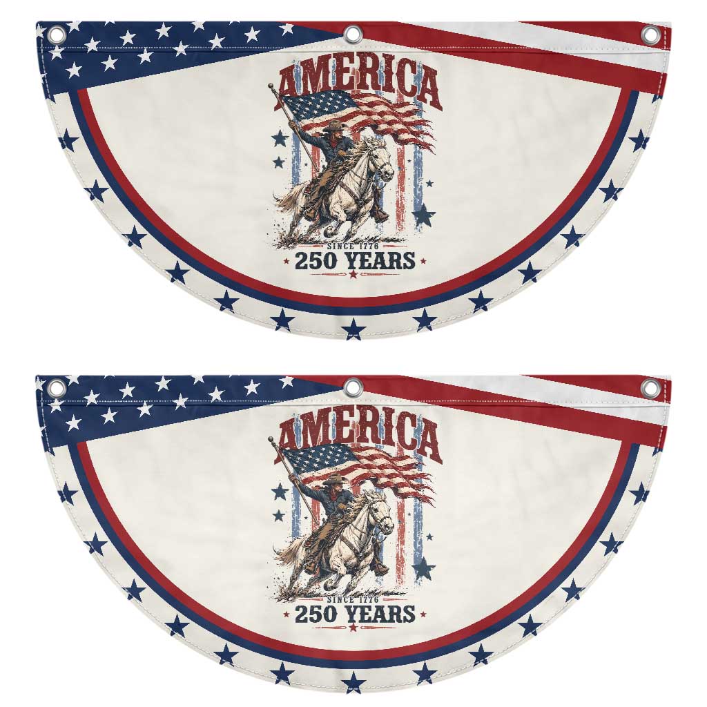 250 Years Since 1776 Cowboy on Horseback Patriotic Fan Flag Vintage Western Style American Flag Semiquincentennial TS02 2pcs pack Classic Beige Print Your Wear