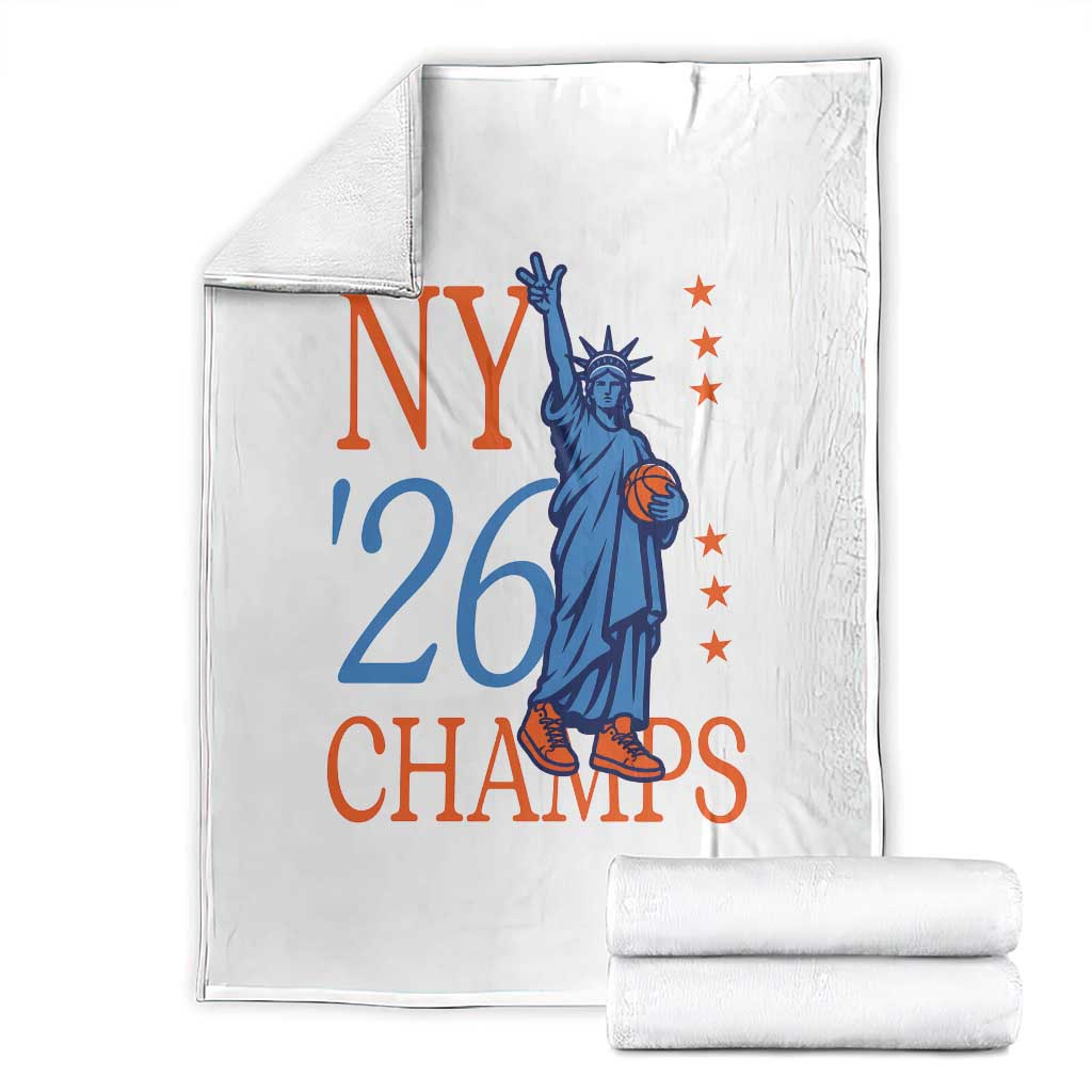New York 2026 Pride Statue of Liberty Holding Basketball Graphic Throw Blanket Retro NY 26 Champs Sports Fans TS02 White Print Your Wear