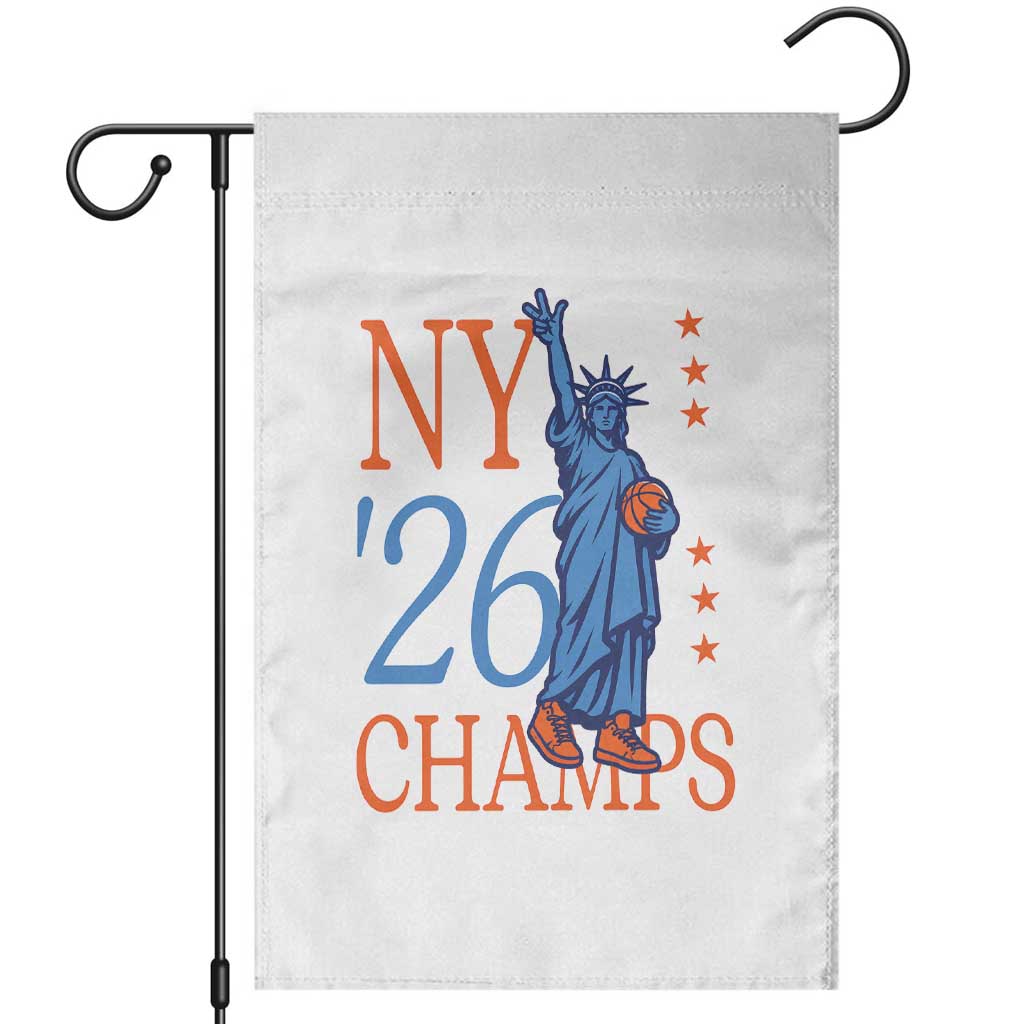 New York 2026 Pride Statue of Liberty Holding Basketball Graphic Garden Flag Retro NY 26 Champs Sports Fans TS02 White Print Your Wear
