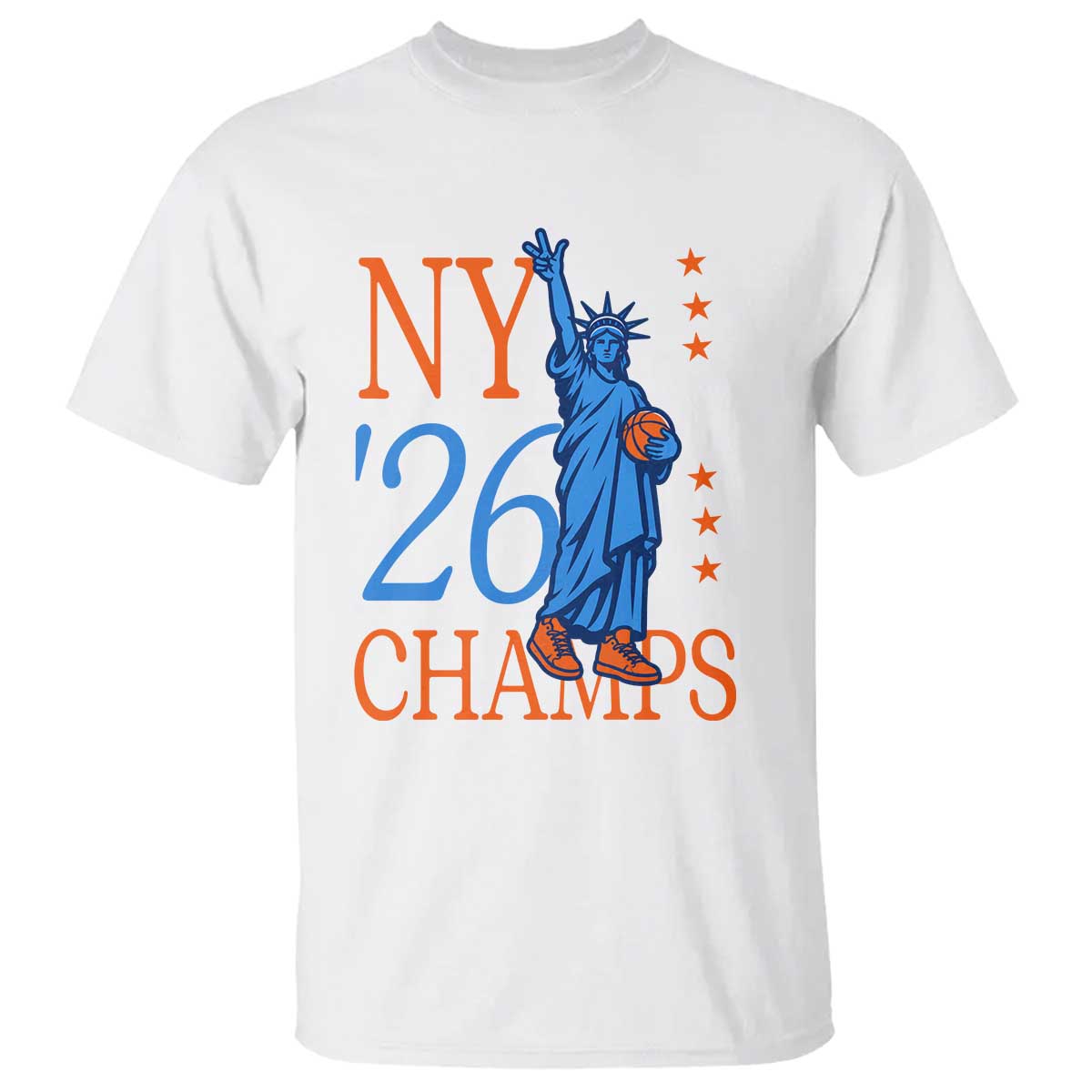New York 2026 Pride Statue of Liberty Holding Basketball Graphic T Shirt Retro NY 26 Champs Sports Fans TS02 White Print Your Wear
