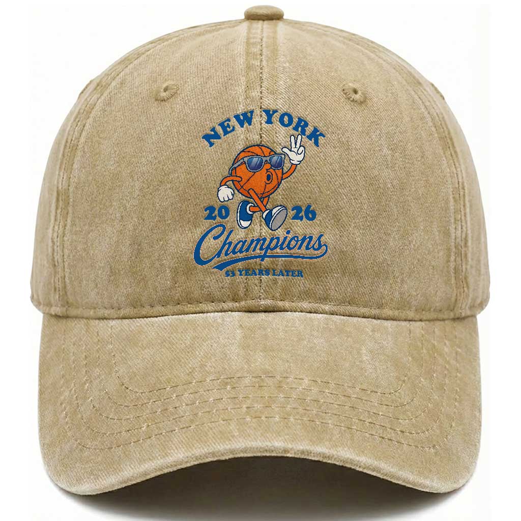 Funny New York 2026 Hoops Fan Graphic Washed Cotton Baseball Cap Vintage 26 Champions Pride 53 Years Later TS02 Print Your Wear