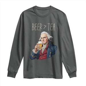 Beer Greater Than Tea Funny Founding Fathers Long Sleeve Shirt American History Drinking Boston Tea Party Sarcasm TS02 Dark Heather Print Your Wear