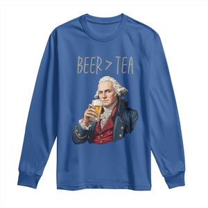Beer Greater Than Tea Funny Founding Fathers Long Sleeve Shirt American History Drinking Boston Tea Party Sarcasm TS02 Royal Blue Print Your Wear
