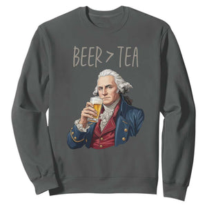 Beer Greater Than Tea Funny Founding Fathers Sweatshirt American History Drinking Boston Tea Party Sarcasm TS02 Dark Heather Print Your Wear