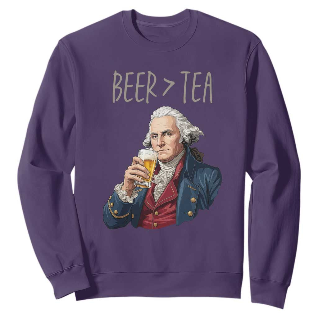 Beer Greater Than Tea Funny Founding Fathers Sweatshirt American History Drinking Boston Tea Party Sarcasm TS02 Purple Print Your Wear
