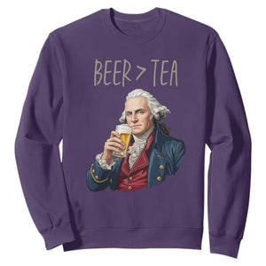Beer Greater Than Tea Funny Founding Fathers Sweatshirt American History Drinking Boston Tea Party Sarcasm TS02 Purple Print Your Wear