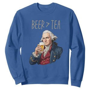Beer Greater Than Tea Funny Founding Fathers Sweatshirt American History Drinking Boston Tea Party Sarcasm TS02 Royal Blue Print Your Wear