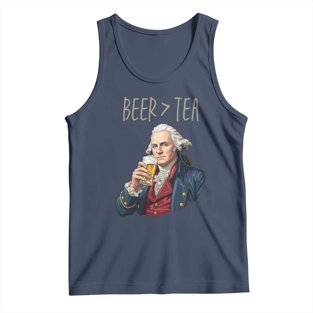 Beer Greater Than Tea Funny Founding Fathers Tank Top American History Drinking Boston Tea Party Sarcasm TS02 Navy Print Your Wear