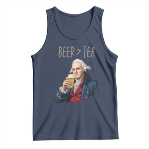 Beer Greater Than Tea Funny Founding Fathers Tank Top American History Drinking Boston Tea Party Sarcasm TS02 Navy Print Your Wear
