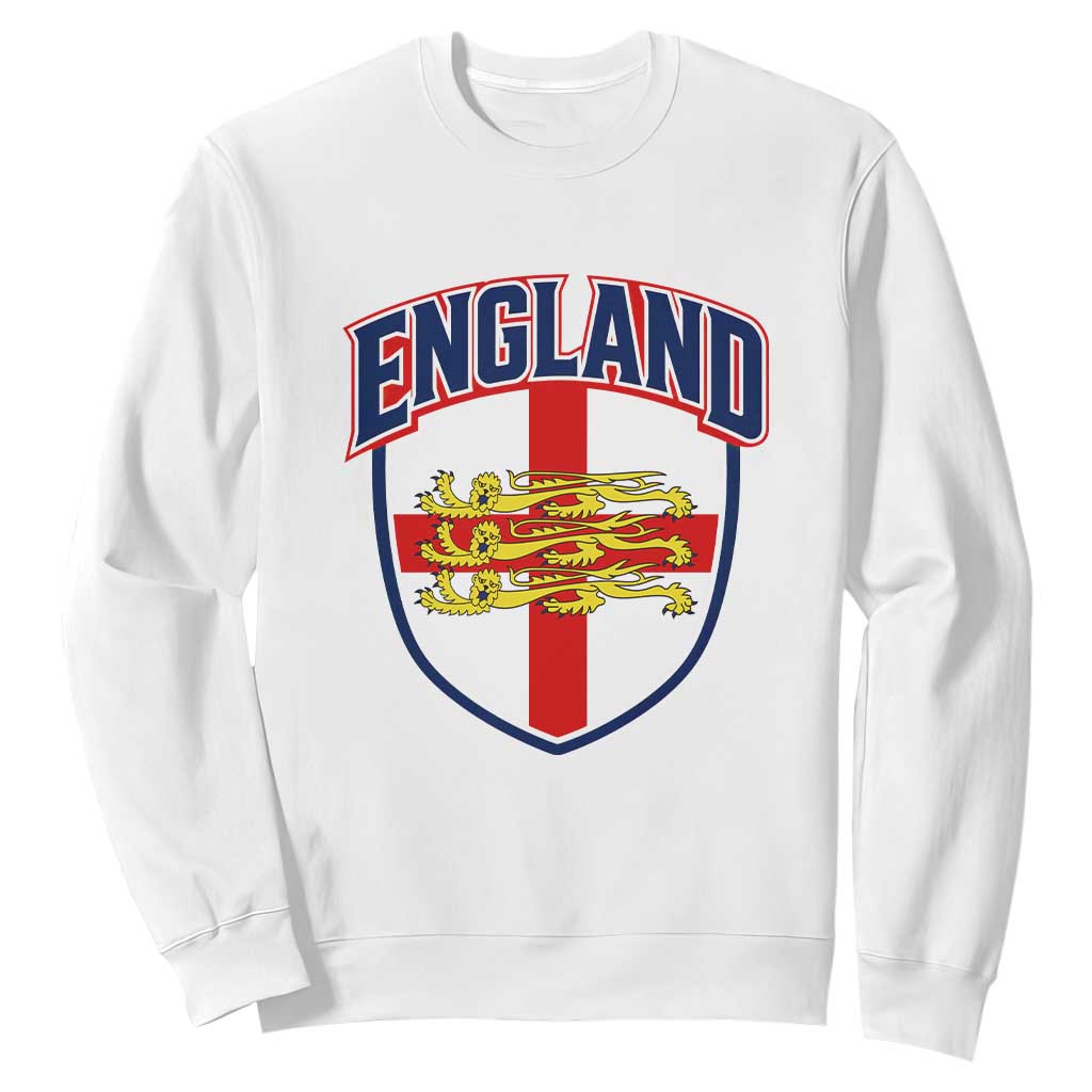 England Flag Lion Crest St George Cross Shield Crest Sweatshirt Vintage Patriotic English Sport Fan Graphic TS02 White Print Your Wear