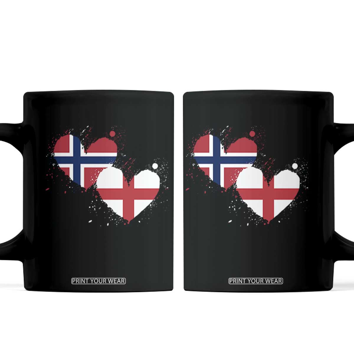 Distressed Norway and England Crossed Flags Dual Heart Graphic Coffee Mug Love Half Norwegian Half English Pride TS02 Black Print Your Wear