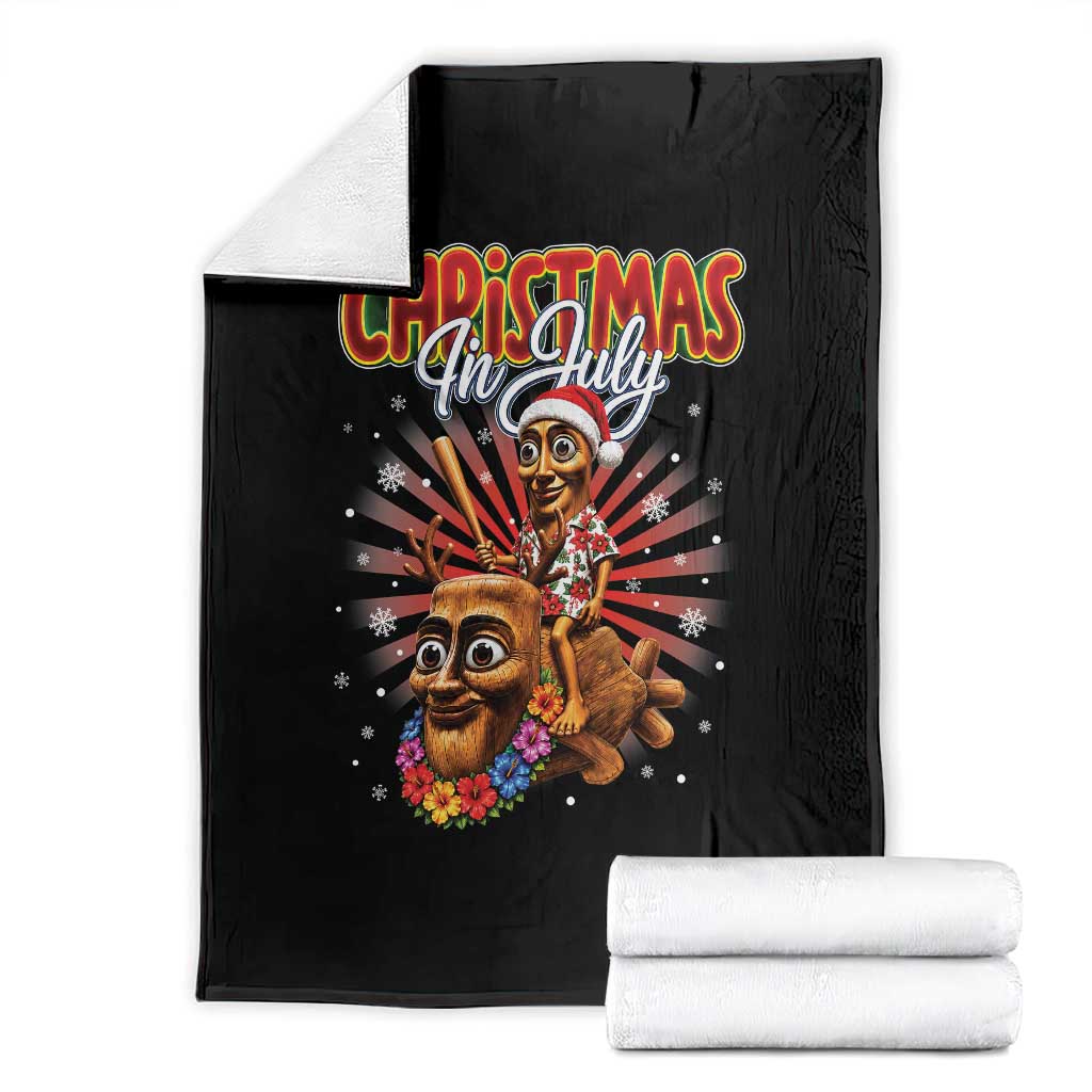 Christmas In July Tung Tung Tung TTT Sahur Cursed Meme Throw Blanket Funny Ironic Tropical Summer Hawaiian Holiday Surreal TS02 Black Print Your Wear