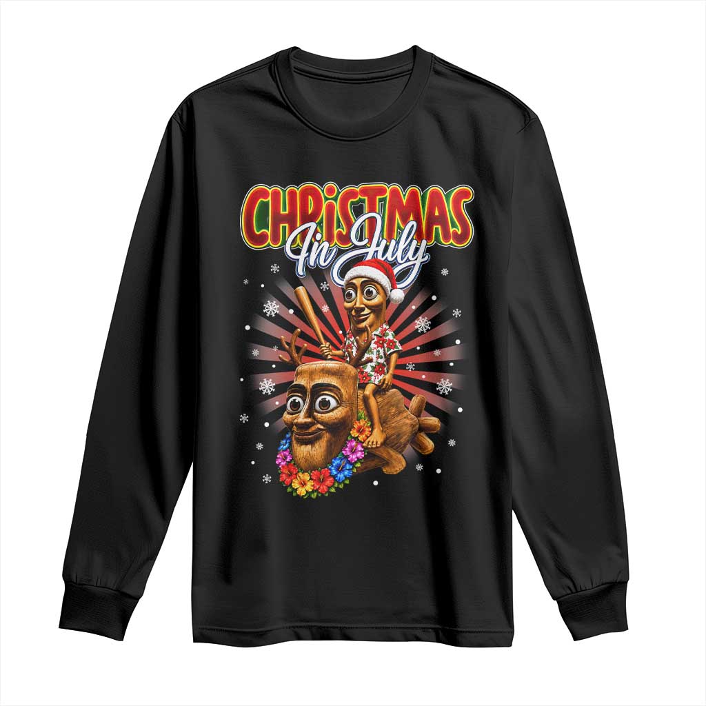 Christmas In July Tung Tung Tung TTT Sahur Cursed Meme Long Sleeve Shirt Funny Ironic Tropical Summer Hawaiian Holiday Surreal TS02 Black Print Your Wear