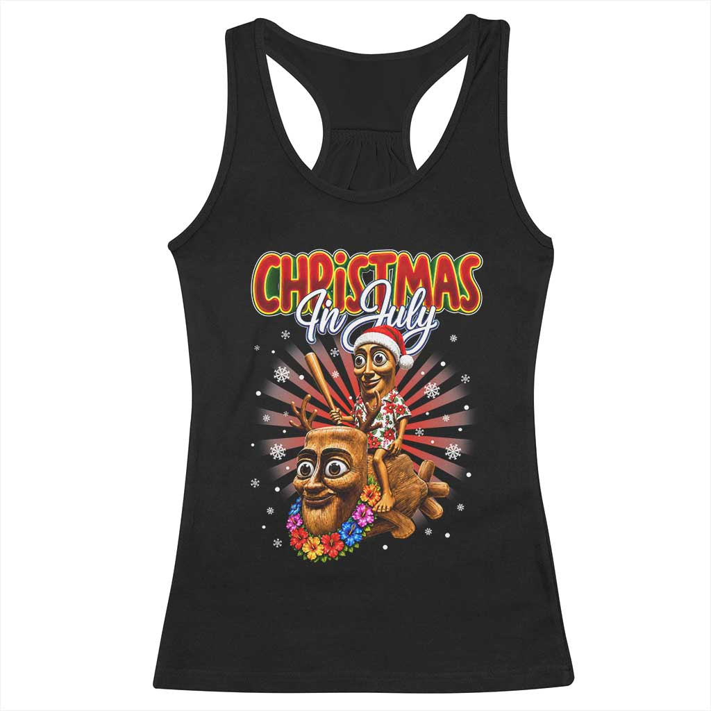 Christmas In July Tung Tung Tung TTT Sahur Cursed Meme Racerback Tank Top Funny Ironic Tropical Summer Hawaiian Holiday Surreal TS02 Black Print Your Wear