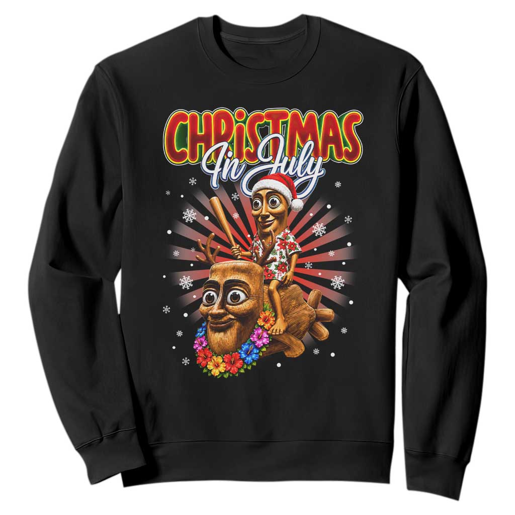 Christmas In July Tung Tung Tung TTT Sahur Cursed Meme Sweatshirt Funny Ironic Tropical Summer Hawaiian Holiday Surreal TS02 Black Print Your Wear