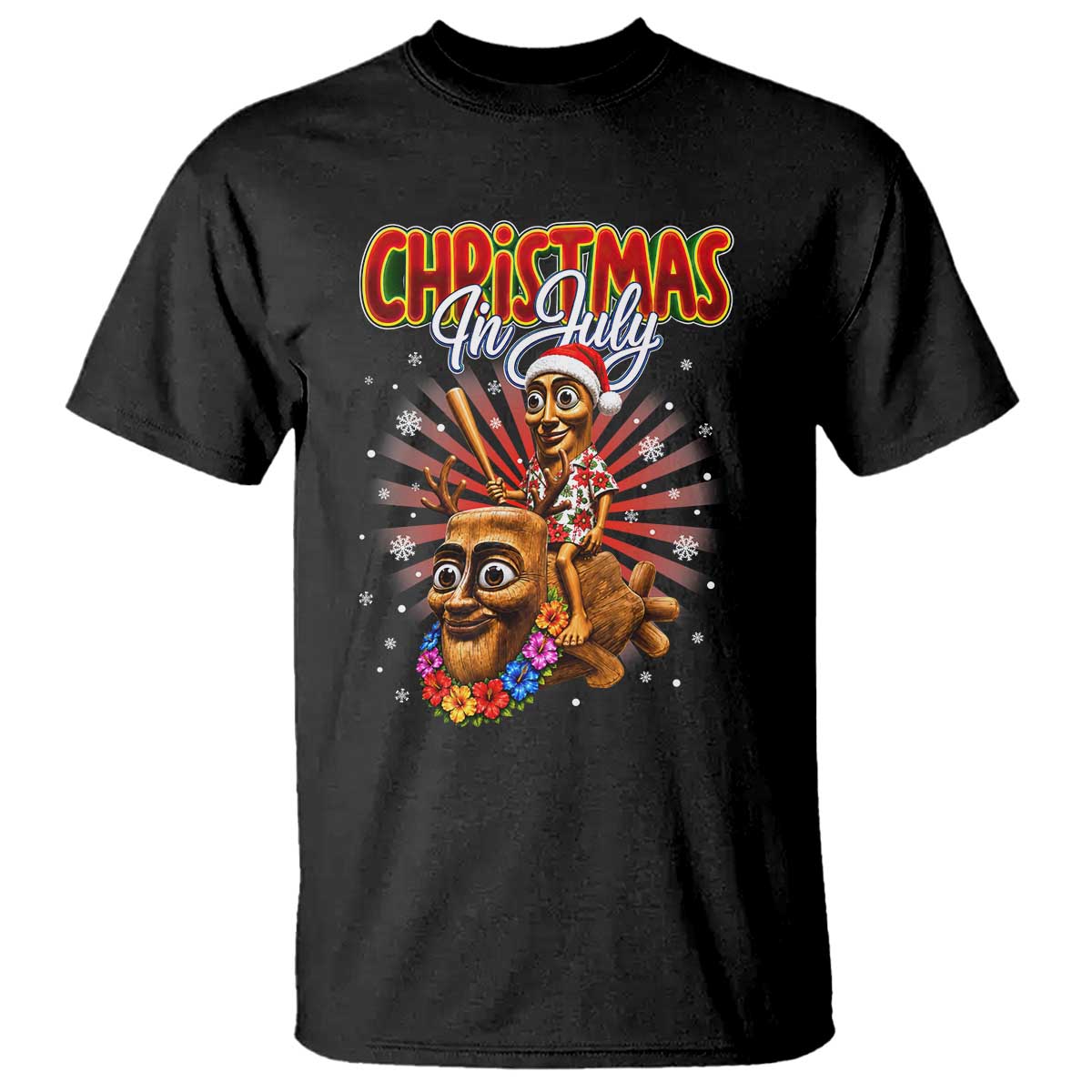 Christmas In July Tung Tung Tung TTT Sahur Cursed Meme T Shirt Funny Ironic Tropical Summer Hawaiian Holiday Surreal TS02 Black Print Your Wear